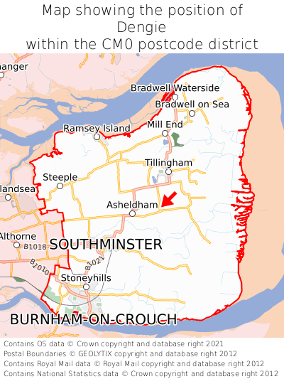 Map showing location of Dengie within CM0