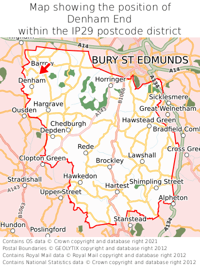 Map showing location of Denham End within IP29