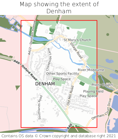 Map showing extent of Denham as bounding box