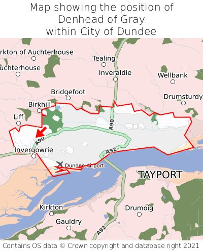 Map showing location of Denhead of Gray within City of Dundee