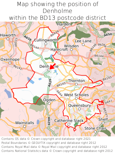 Map showing location of Denholme within BD13
