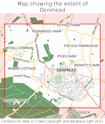Map showing extent of Denmead as bounding box