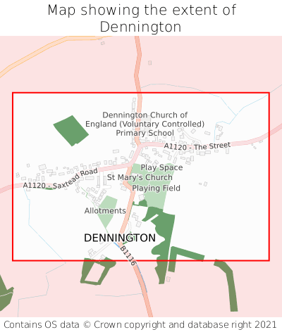 Map showing extent of Dennington as bounding box