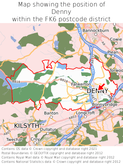 Map showing location of Denny within FK6