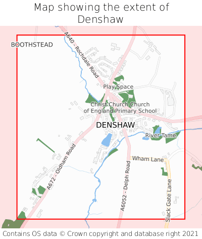 Map showing extent of Denshaw as bounding box