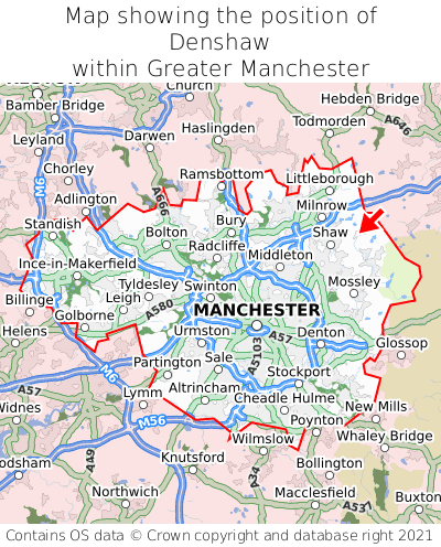 Map showing location of Denshaw within Greater Manchester