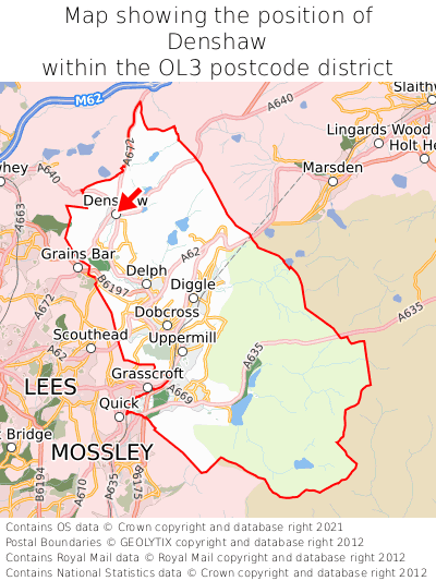 Map showing location of Denshaw within OL3