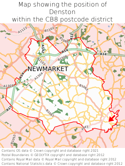 Map showing location of Denston within CB8