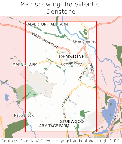 Map showing extent of Denstone as bounding box