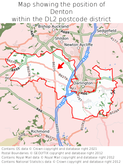 Map showing location of Denton within DL2