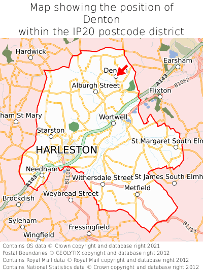 Map showing location of Denton within IP20