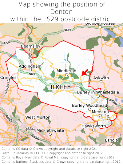 Map showing location of Denton within LS29