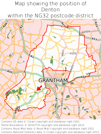 Map showing location of Denton within NG32