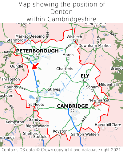 Map showing location of Denton within Cambridgeshire