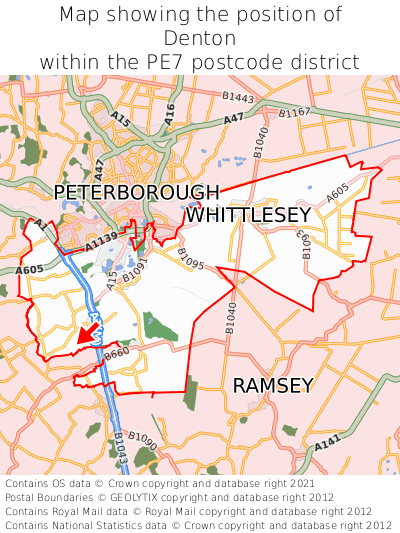 Map showing location of Denton within PE7