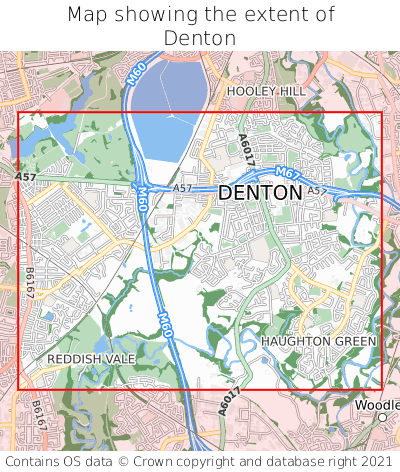 Map showing extent of Denton as bounding box