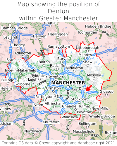 Map showing location of Denton within Greater Manchester