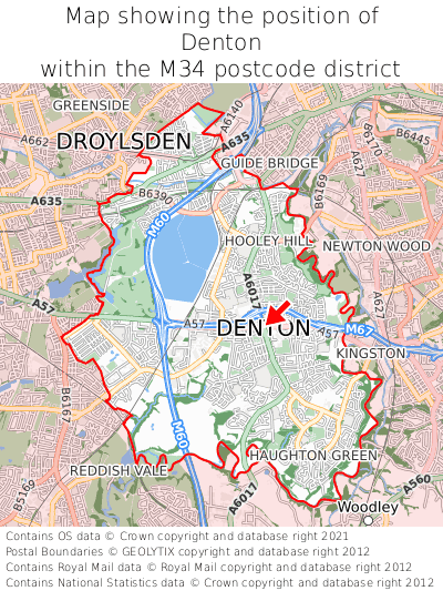 Map showing location of Denton within M34