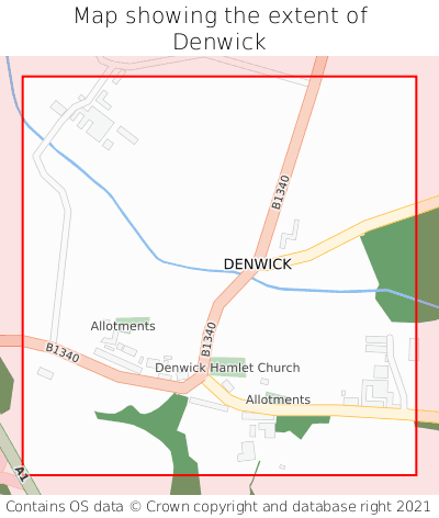 Map showing extent of Denwick as bounding box