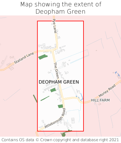 Map showing extent of Deopham Green as bounding box