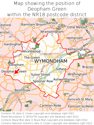 Map showing location of Deopham Green within NR18