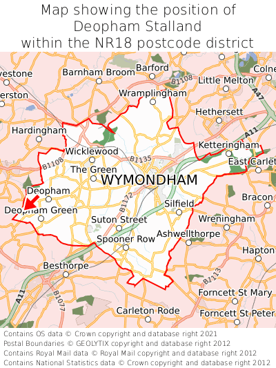 Map showing location of Deopham Stalland within NR18