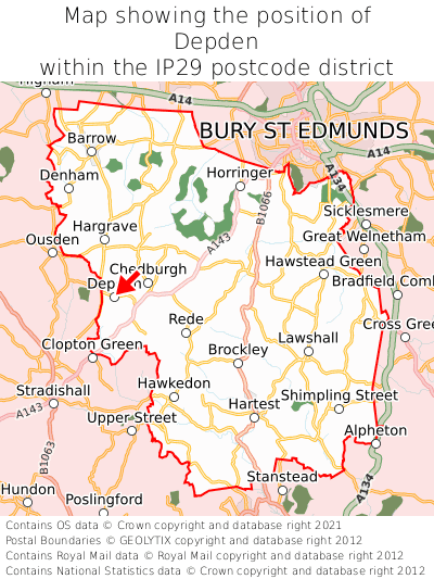 Map showing location of Depden within IP29