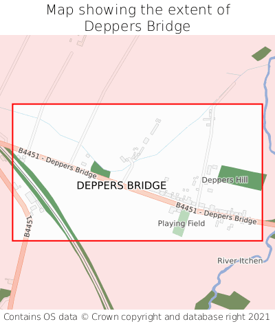 Map showing extent of Deppers Bridge as bounding box