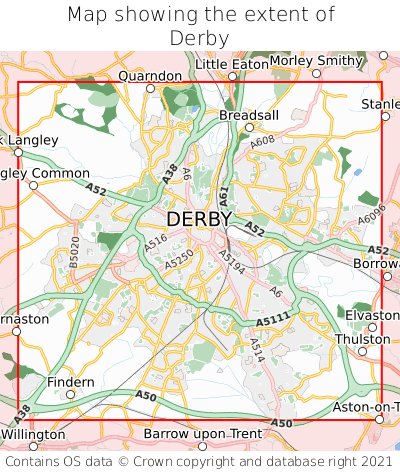 Map showing extent of Derby as bounding box