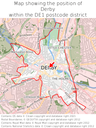 Map showing location of Derby within DE1