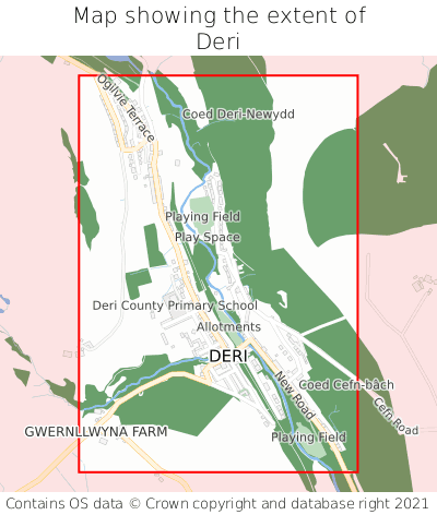 Map showing extent of Deri as bounding box