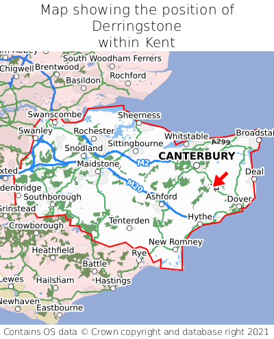 Map showing location of Derringstone within Kent