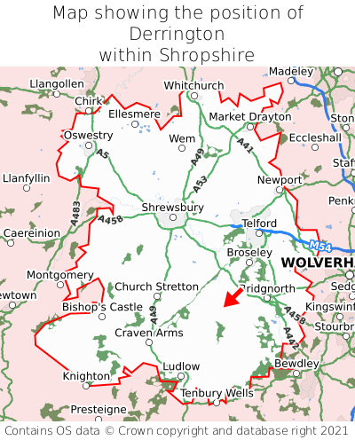 Map showing location of Derrington within Shropshire