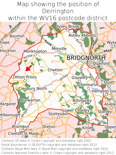 Map showing location of Derrington within WV16