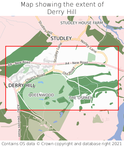 Map showing extent of Derry Hill as bounding box