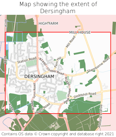 Map showing extent of Dersingham as bounding box