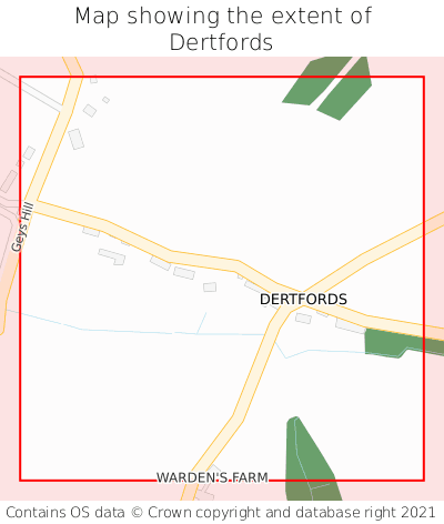 Map showing extent of Dertfords as bounding box