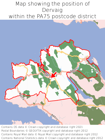 Map showing location of Dervaig within PA75