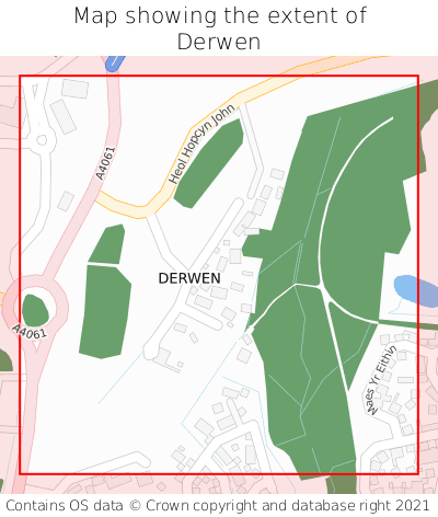Map showing extent of Derwen as bounding box