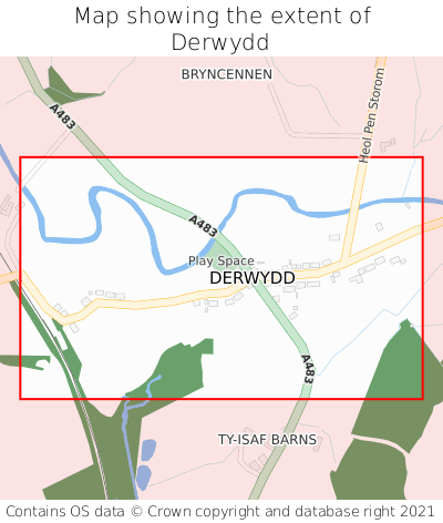 Map showing extent of Derwydd as bounding box