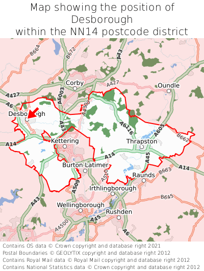 Map showing location of Desborough within NN14