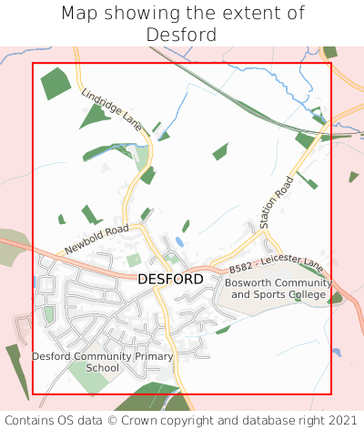Map showing extent of Desford as bounding box