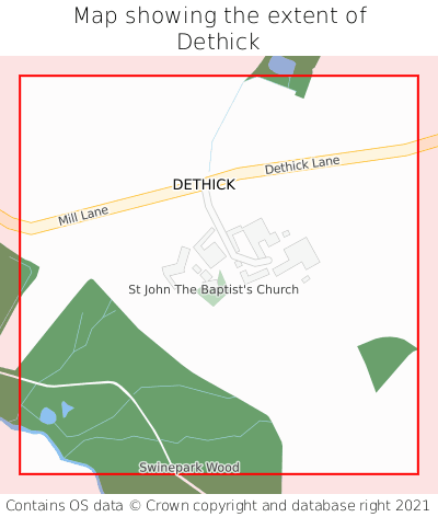 Map showing extent of Dethick as bounding box