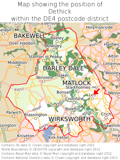 Map showing location of Dethick within DE4