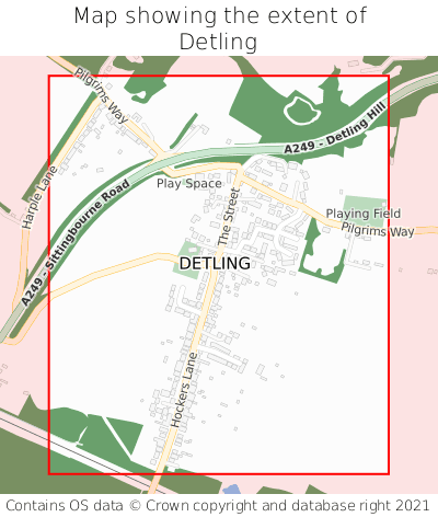 Map showing extent of Detling as bounding box