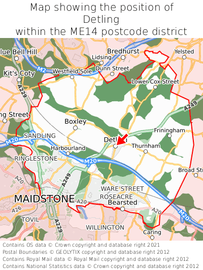 Map showing location of Detling within ME14