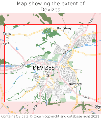 Map showing extent of Devizes as bounding box