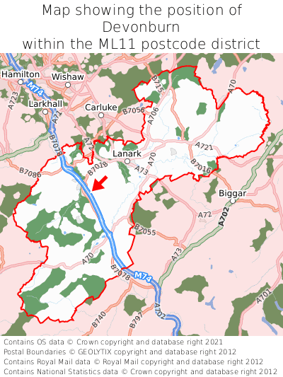 Map showing location of Devonburn within ML11