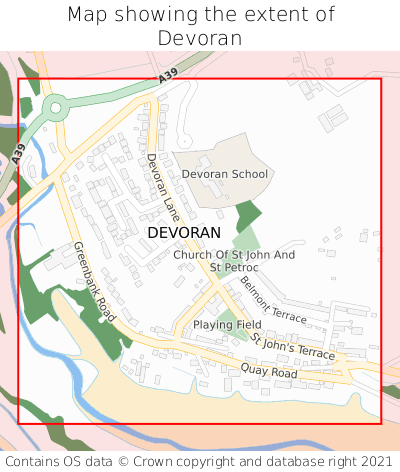 Map showing extent of Devoran as bounding box