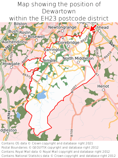 Map showing location of Dewartown within EH23